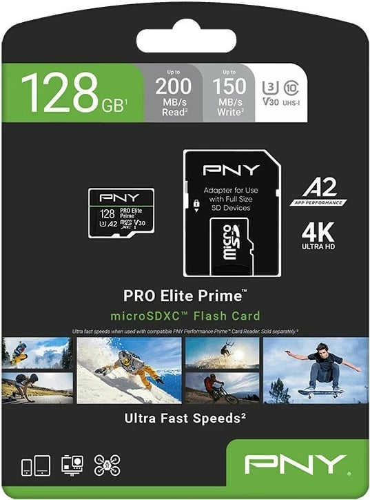 Kartë memorie PNY PRO Elite Prime 128GB, microSDXC, Class10 U3 V30, e zezë