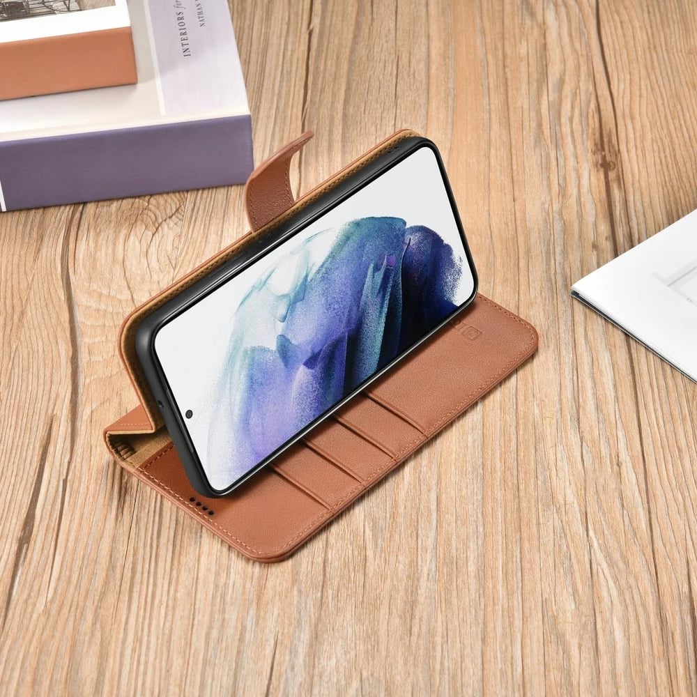 Mbështjellës iCarer Haitang Leather Wallet Case për Samsung Galaxy S22+, kafe