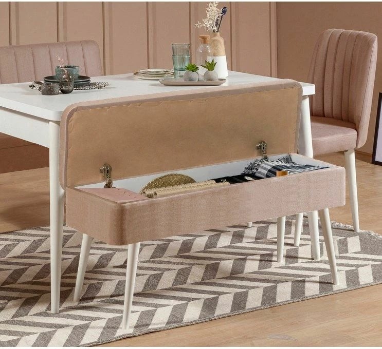 Set tavoline me karrige të zgjatshme për ngrënie (4 copë), Skye Decor, Vina 0900 - 3, e bardhë, stone