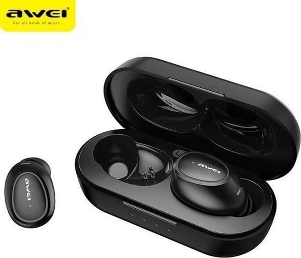 Kufje AWEI T16 TWS, Bluetooth 5.0, me stacion karikimi, të zeza