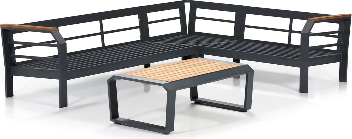 Set lounge për kopsht, qoshe, ngjyrë gri, e verdhë, e zezë, Skye Decor