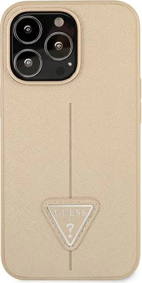 Mbështjellës Guess GUHCP13LPSATLE për iPhone 13/13 Pro 6.1", Saffiano Triangle Logo, bezhë