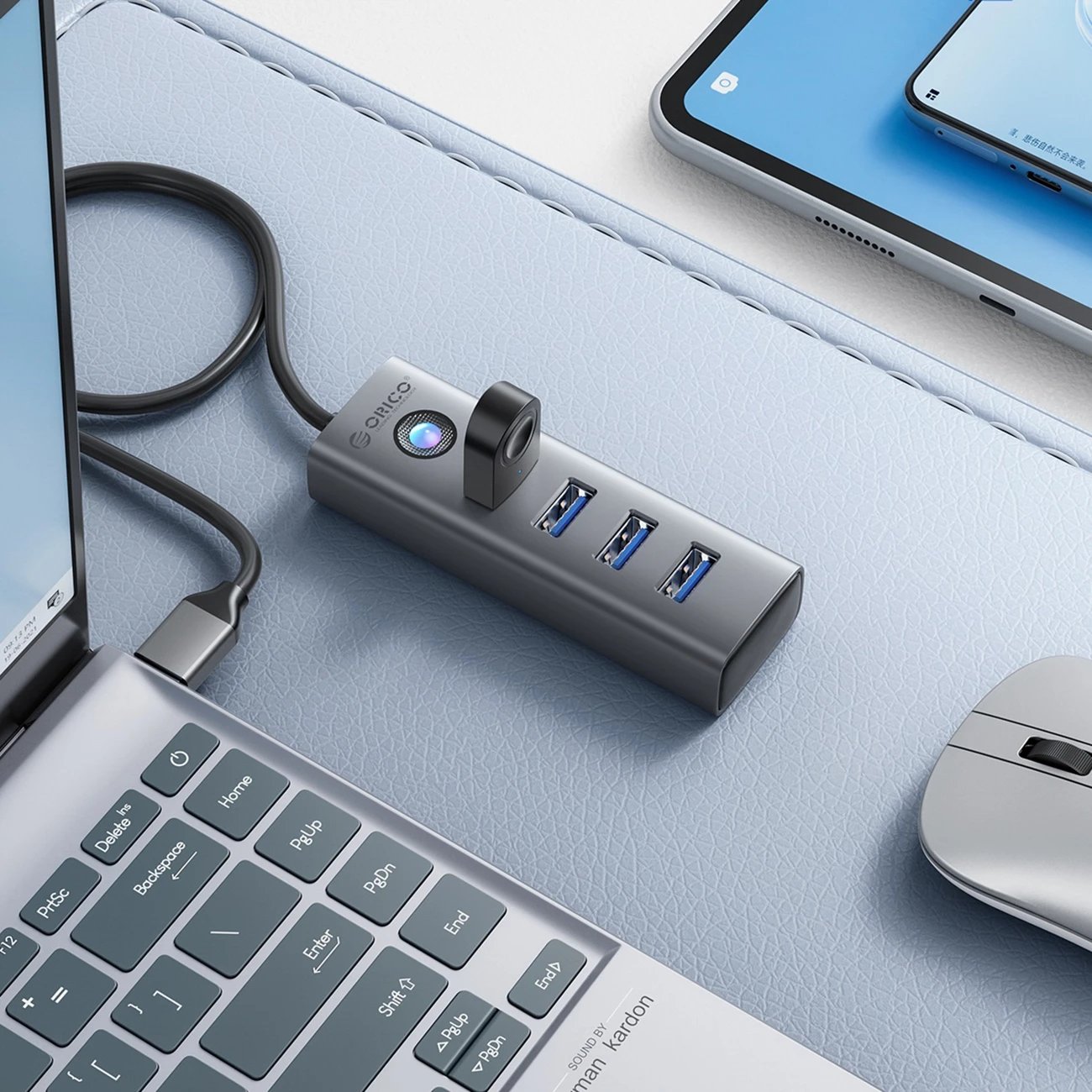Hub USB Orico PDD4U-U3, 4 porta USB 3.0, Gri