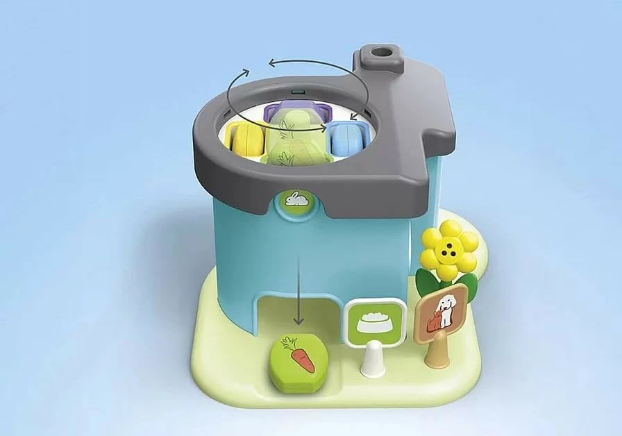 Set figurina Playmobil Junior 71690, hotel për kafshë me shpërndarës ushqimi, 21 pjesë, shumëngjyrëshe