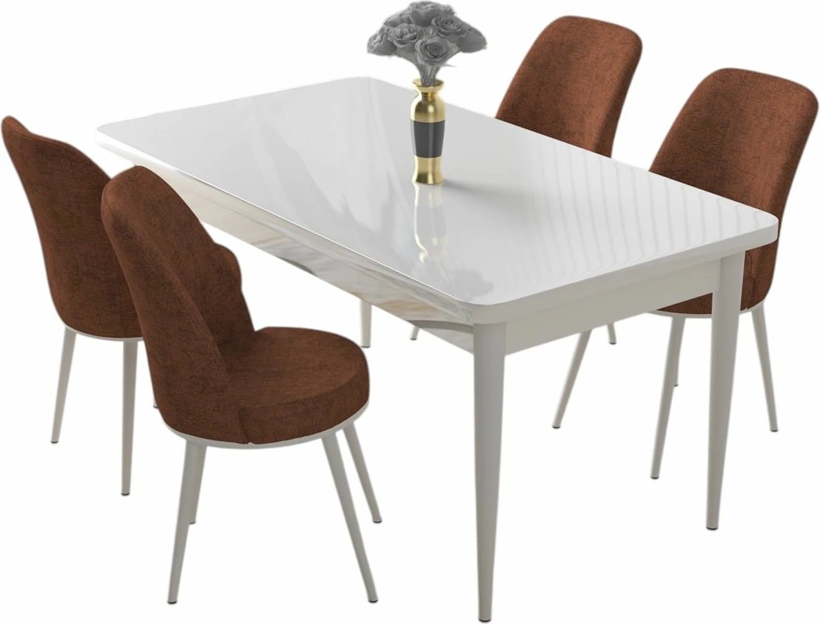 Tavolinë me karrige, 5 copë, Skye Decor, ngjyrë e bardhë, e kuqe kafe pllaka