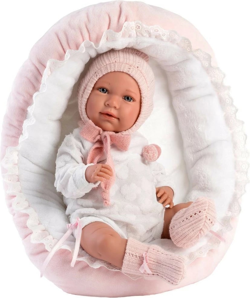 Kukull bebe Llorens Mimi 42 cm, pambuk dhe vinil, rozë