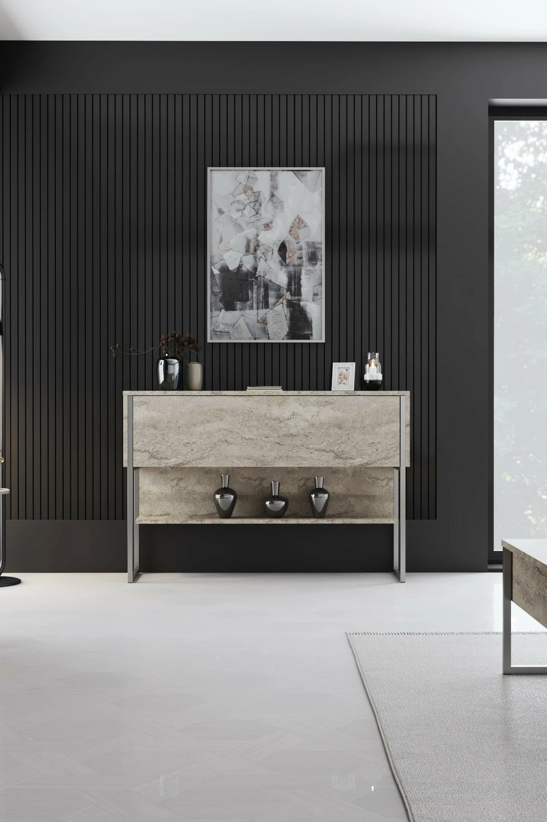 Komodë Hanah Home, Luxe, travertin dhe argjend