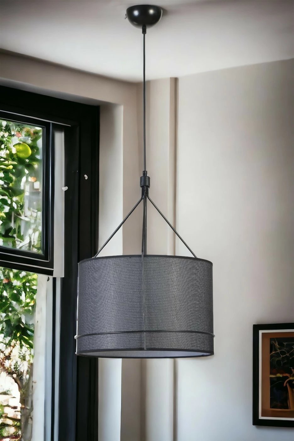 Llambë tavani Opviq, trup metalik, kapak prej tekstili, e zezë, 40x70cm, 8802-1