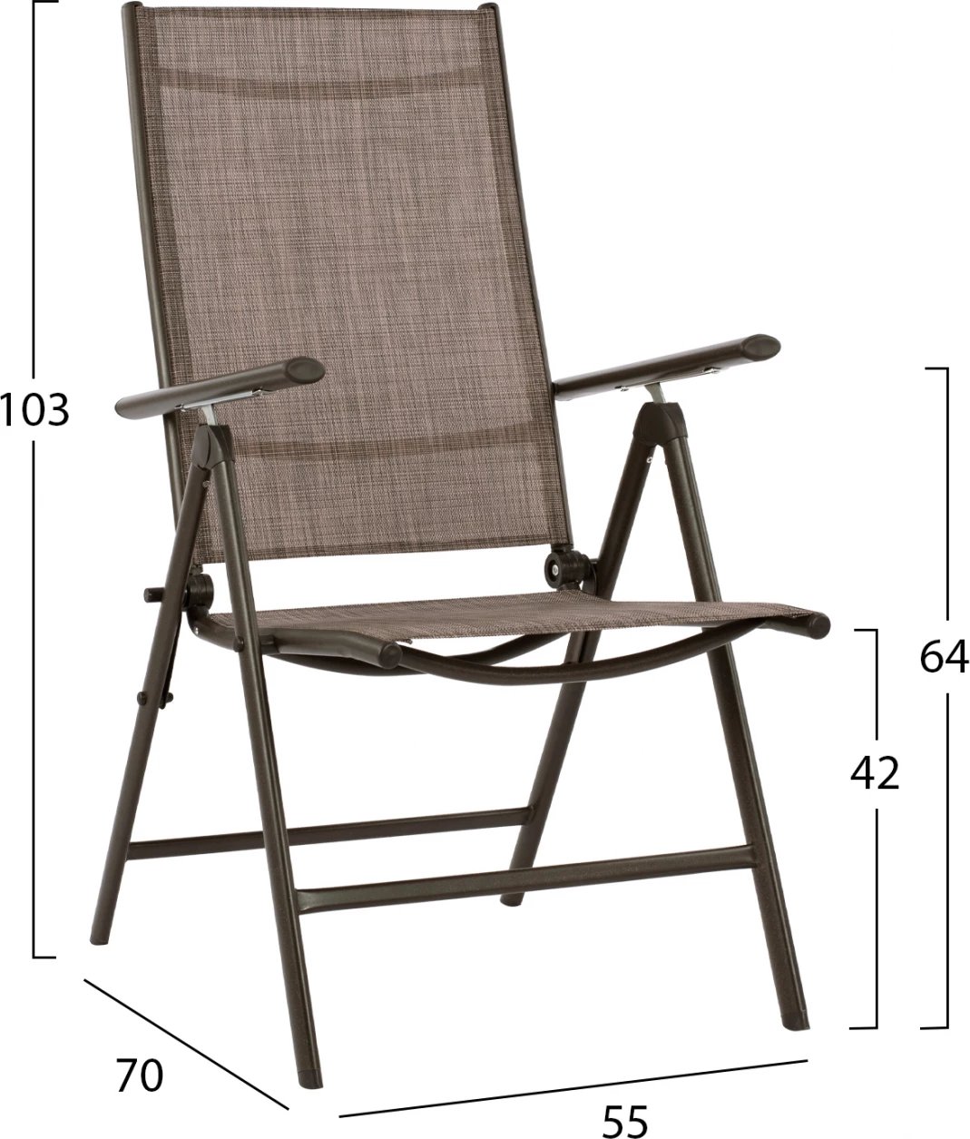 Karrige palosëse 7 vende, metalike, ngjyrë kafe me tekstilene kafe, FH5700.02, 55x70x103 cm, set prej 2 copë