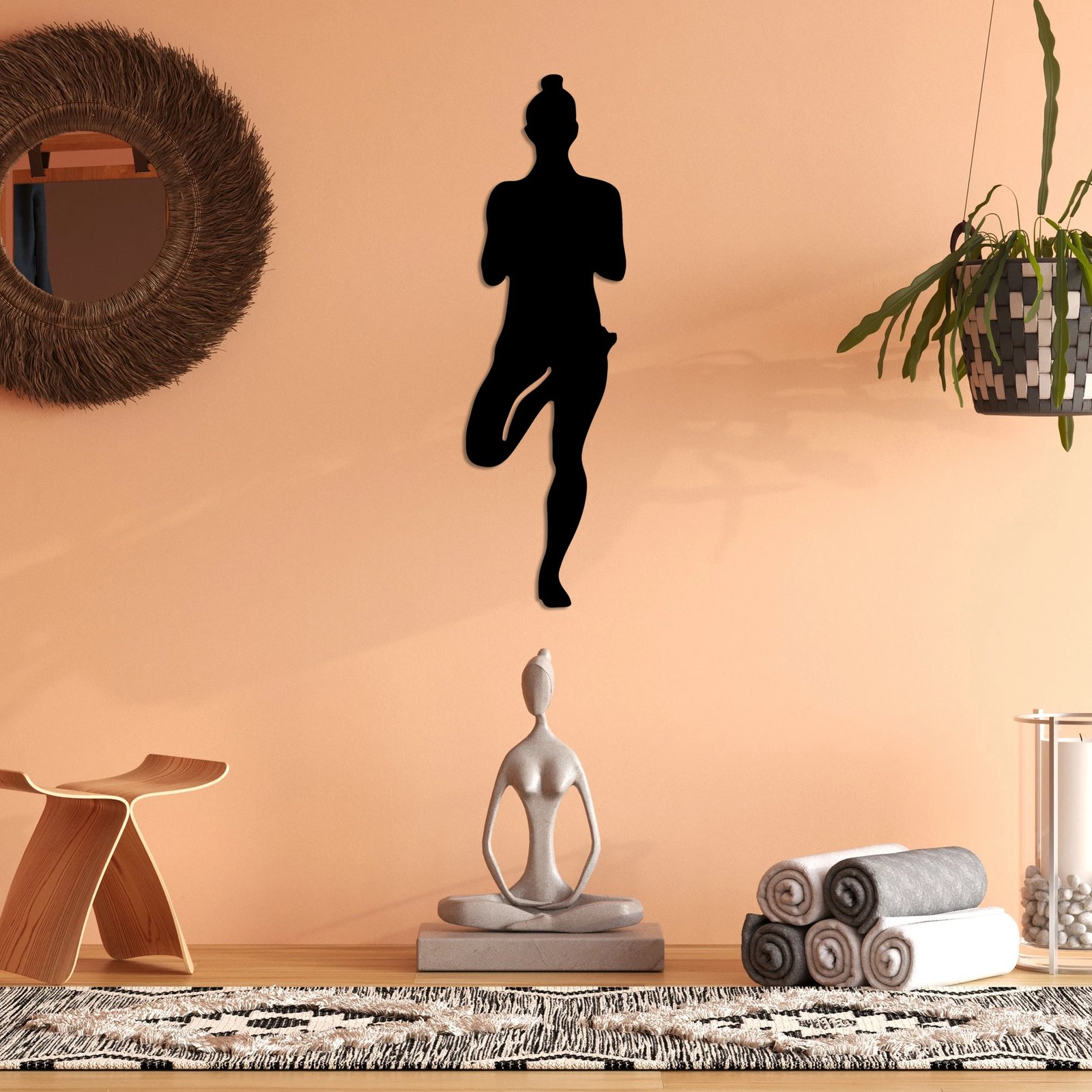 Aksesor dekorativ metalik për mur, Yoga 2, ngjyrë e zezë, Wallity, 18x60cm