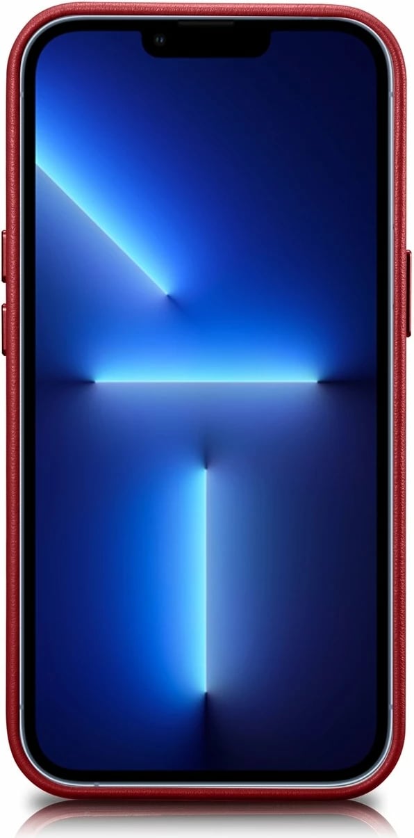 Mbështjellës iCarer për iPhone 14 Plus, lëkurë natyrale, MagSafe, Kuq