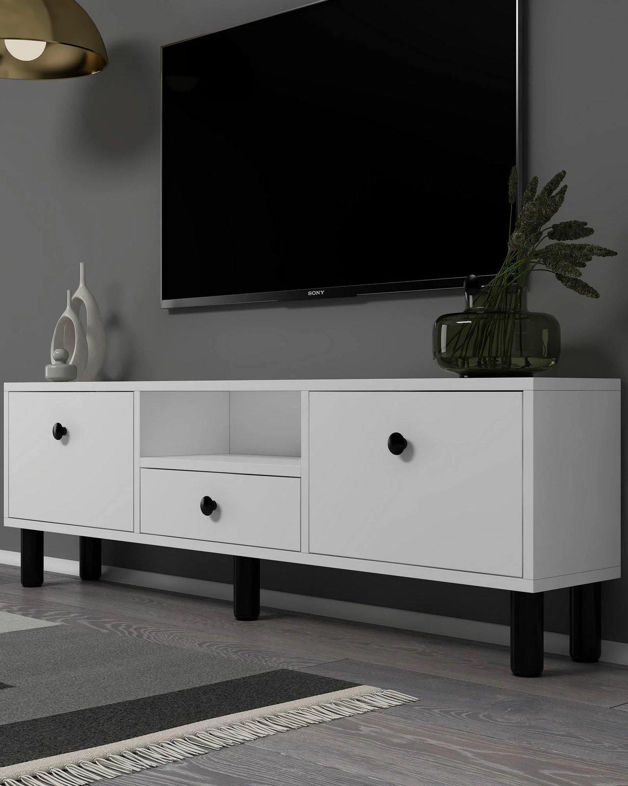 Komodë TV Skye Decor, 1310-DROP-1, e bardhë, e zezë