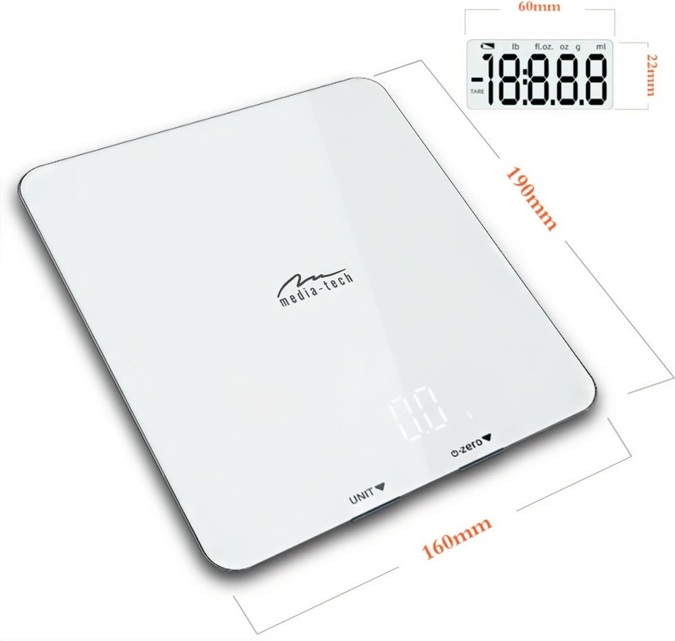 Peshore kuzhine Media-Tech MT5544, inteligjente, me aplikacion dietal, e bardhë
