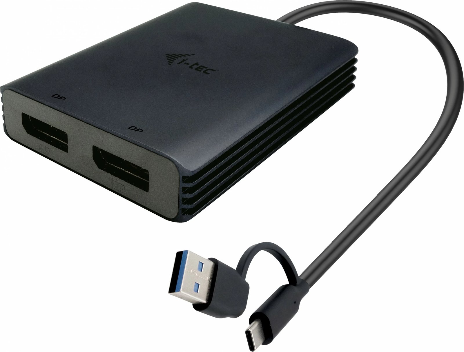 Adapter I-Tec USB-A/C në 2x DisplayPort, i zi