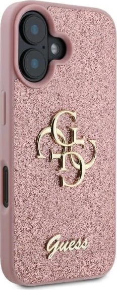 Mbështjellës Guess Fixed Glitter Big 4G për iPhone 16, Rozë