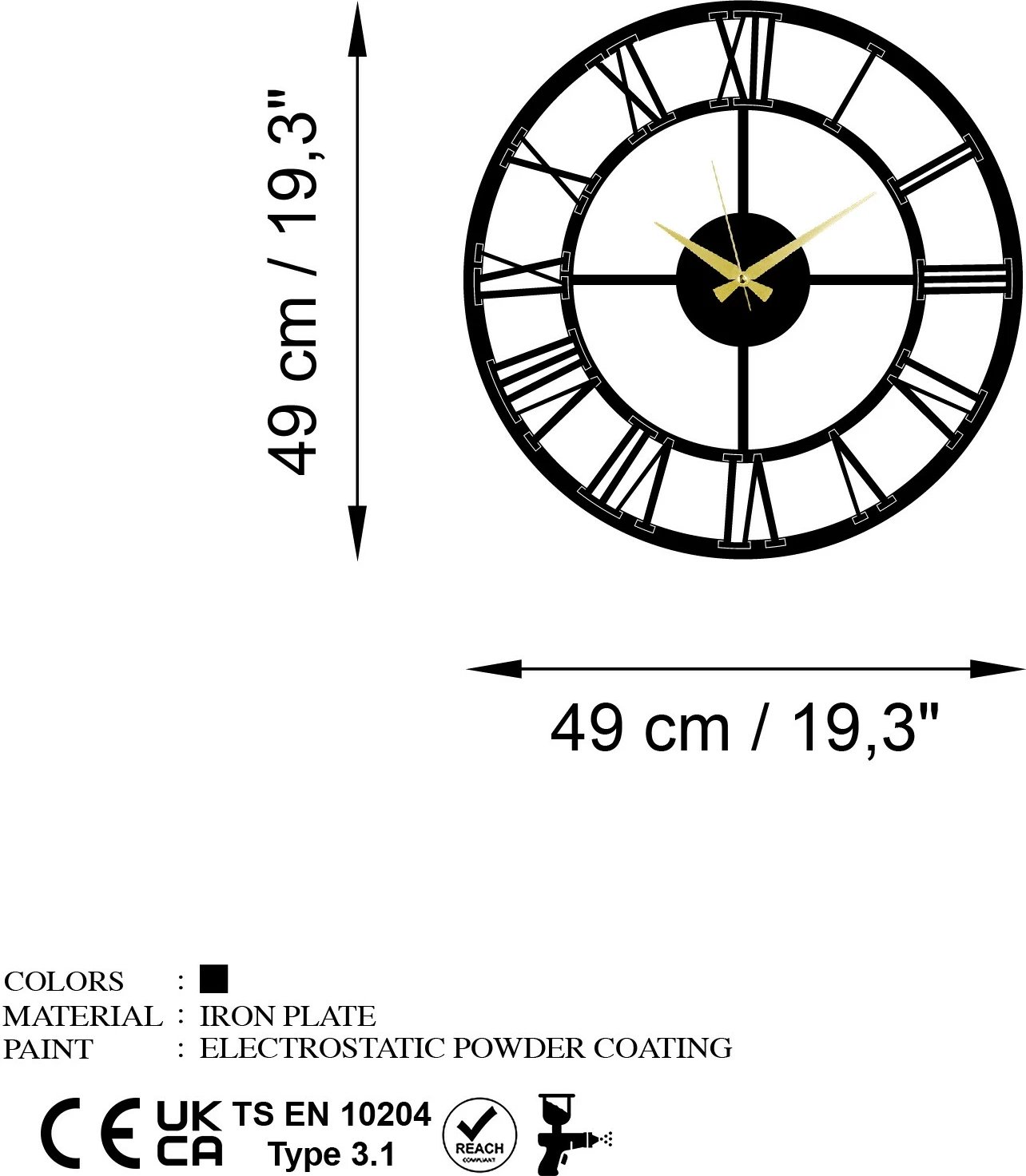 Orë muri dekorative metalike, Wallity, Pari, ngjyrë e zezë
