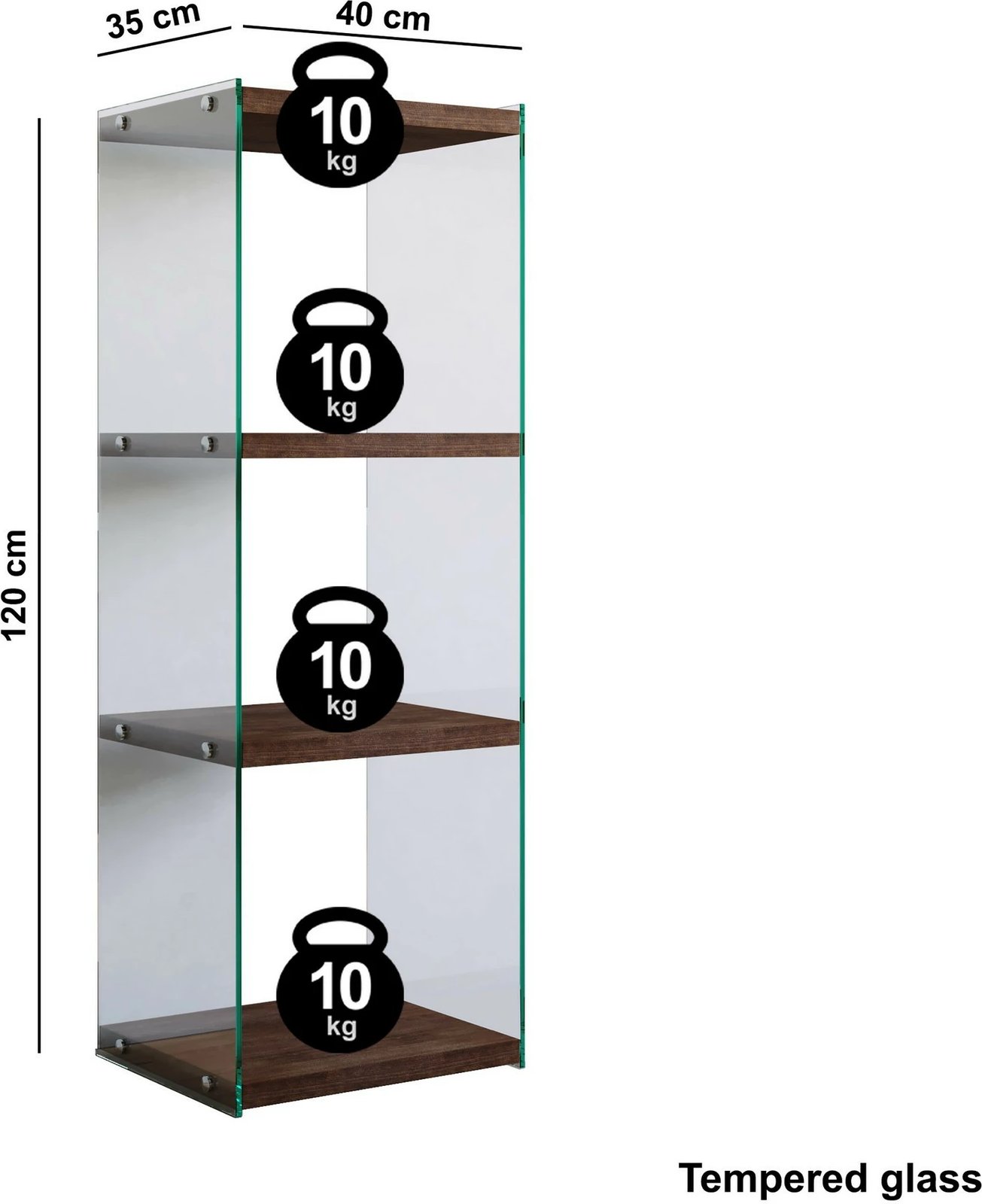 Raft librash Hanah Home, R301, dru pishe, xham i temperuar, ngjyrë arre, 40x120x35 cm