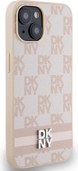 Mbështjellës DKNY Checkered Mono Pattern & Printed Stripes për iPhone 15 Plus / 14 Plus, Rozë