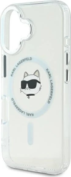 Mbështjellës Karl Lagerfeld IML Metal Choupette Head MagSafe për iPhone 16 Plus, Bardhë