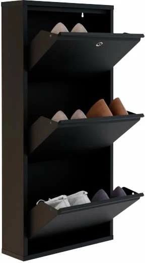 Dollap këpucësh Skye Decor, metal, 3 pjesë, ngjyrë e zezë, me kyçje