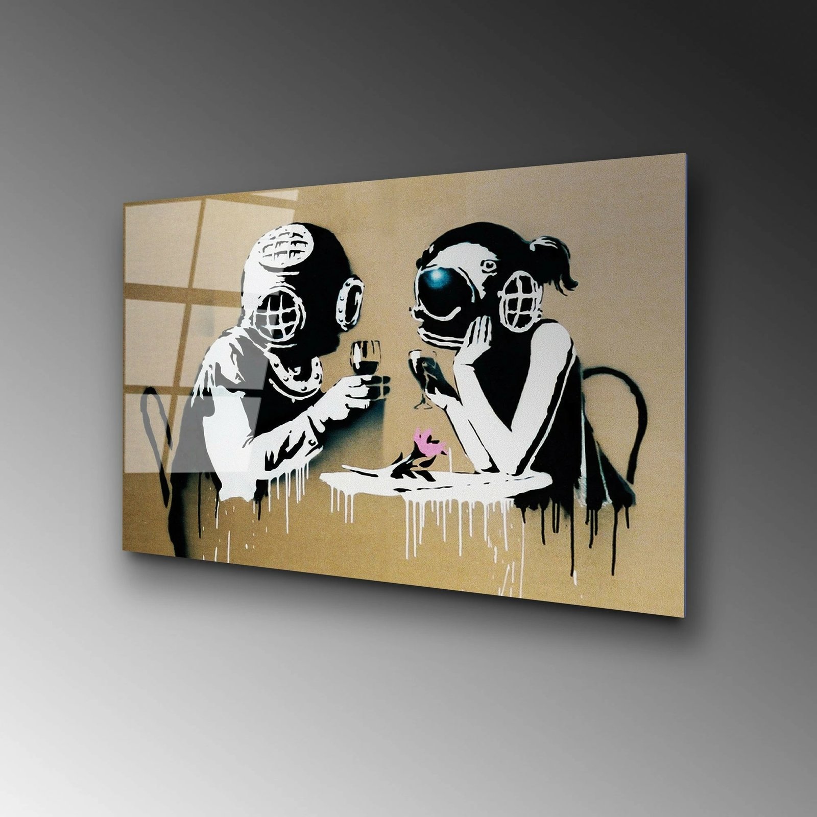 Pikturë dekorative prej xhami të temperuar, Banksy, shumëngjyrëshe, 45x65cm