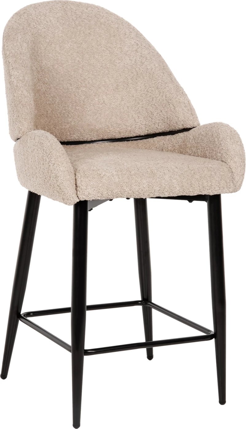 Karrige për bar, lartësi mesatare, FH8586.02, pëlhurë boucle ecru, këmbë metalike të zeza, 55x62x105H cm., set prej 2 copë