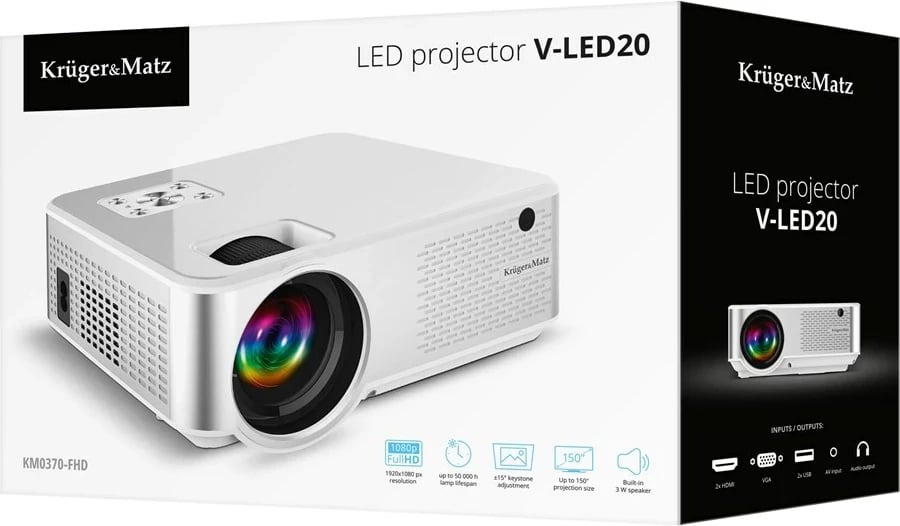 Projektor LED Kruger & Matz V-LED20, FullHD 1080p, i bardhë