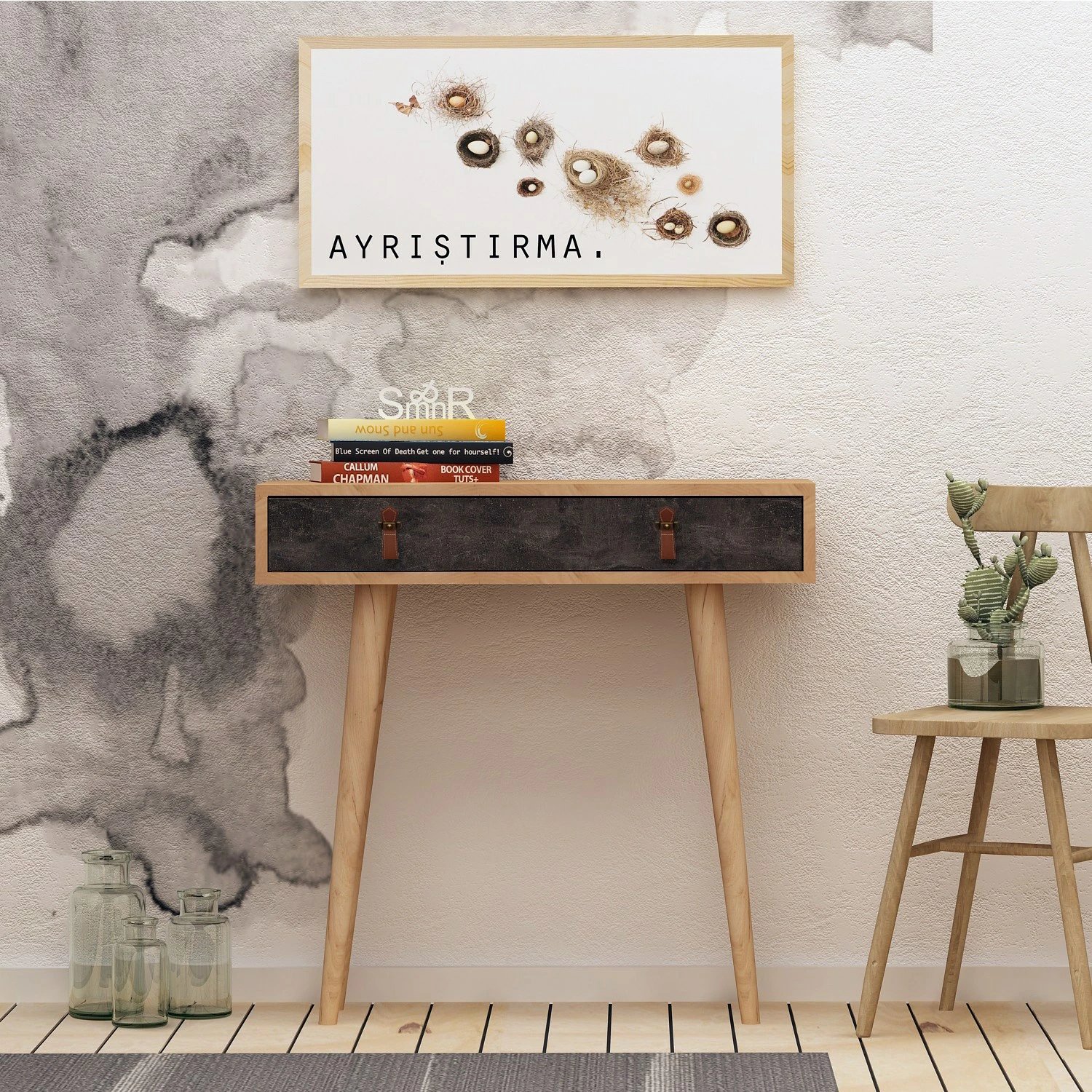 Bufe modern Illas, ngjyrë lis dhe gri e errët, dorezë lëkure PU, këmbë druri, 80x87.6x30cm