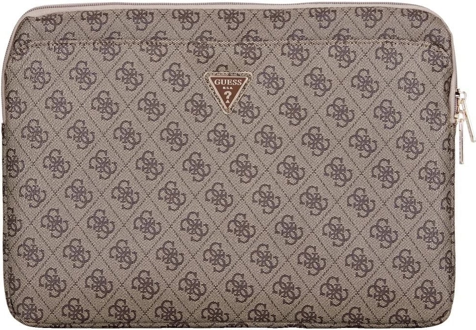 Mbështjellës laptop Guess 4G Zipper Pocket Triangle Logo, 14", Kafe