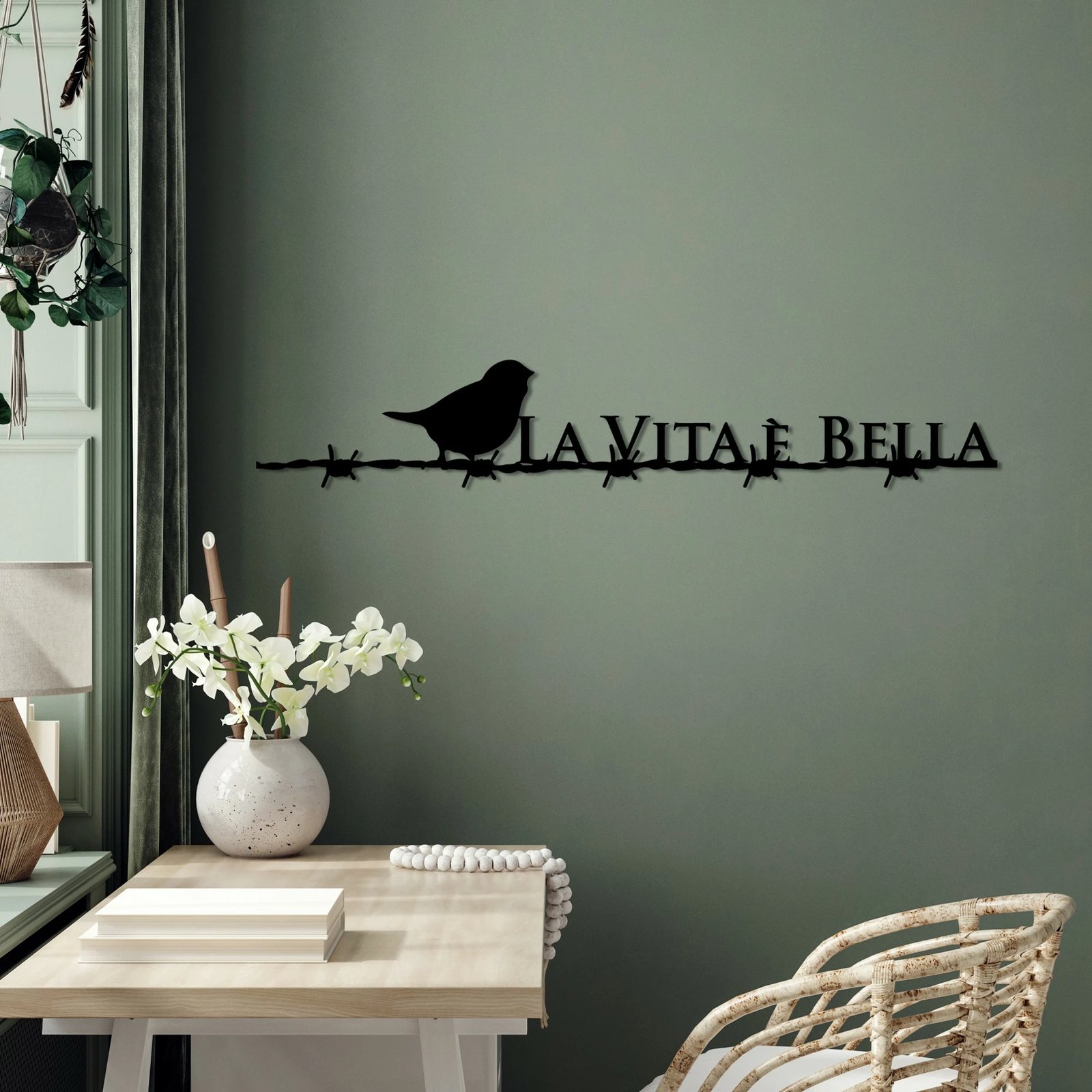 Aksesor dekorativ metalik për mur, Wallity Vita E Bella 4, ngjyrë e zezë, 86x15cm