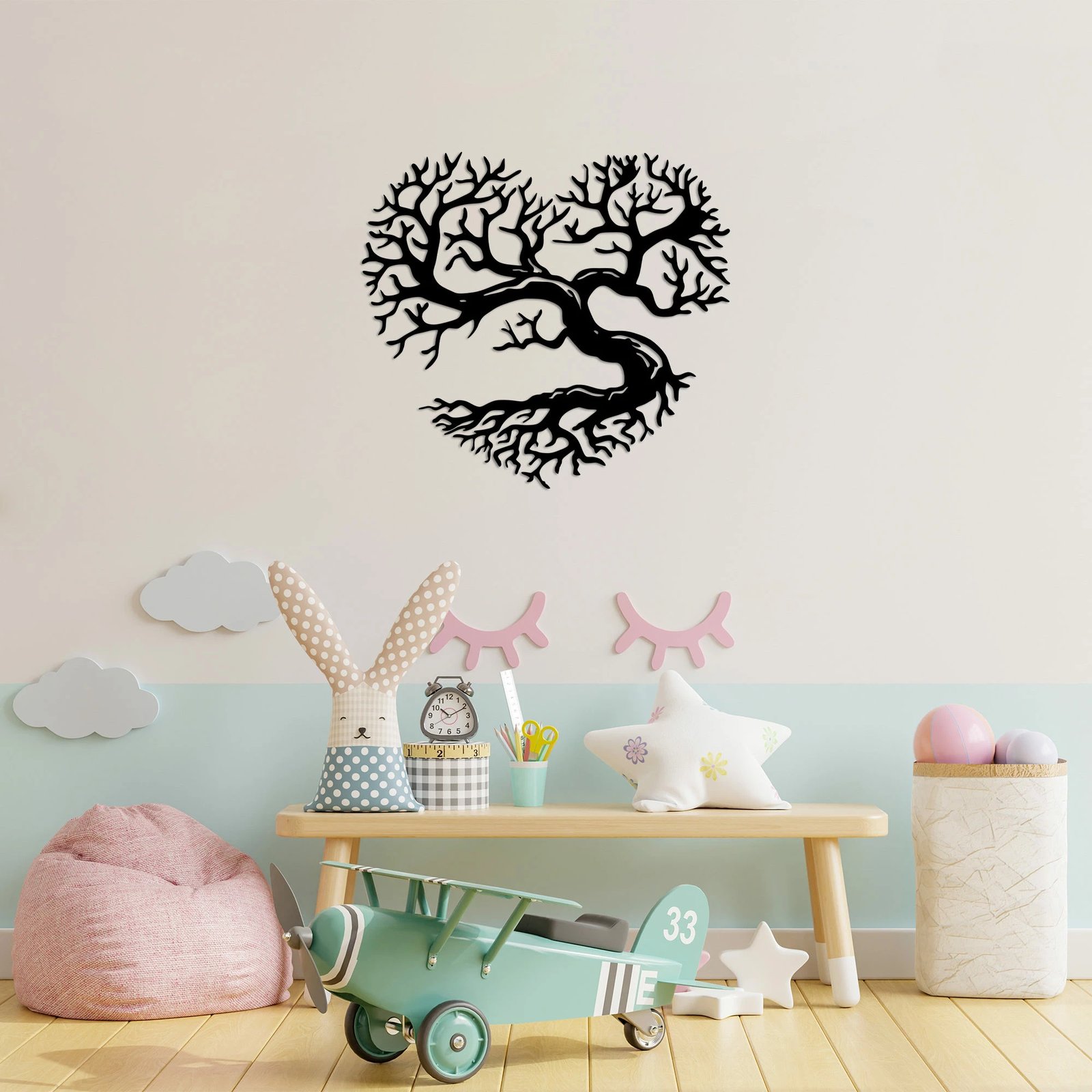 Aksesor muri dekorativ prej metali, pemë në formë zemre, Wallity, ngjyrë e zezë