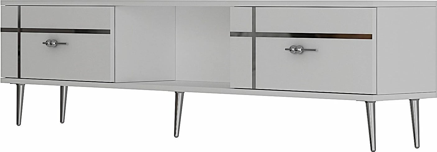 Komodë TV Skye Decor, ngjyrë e bardhë, argjend