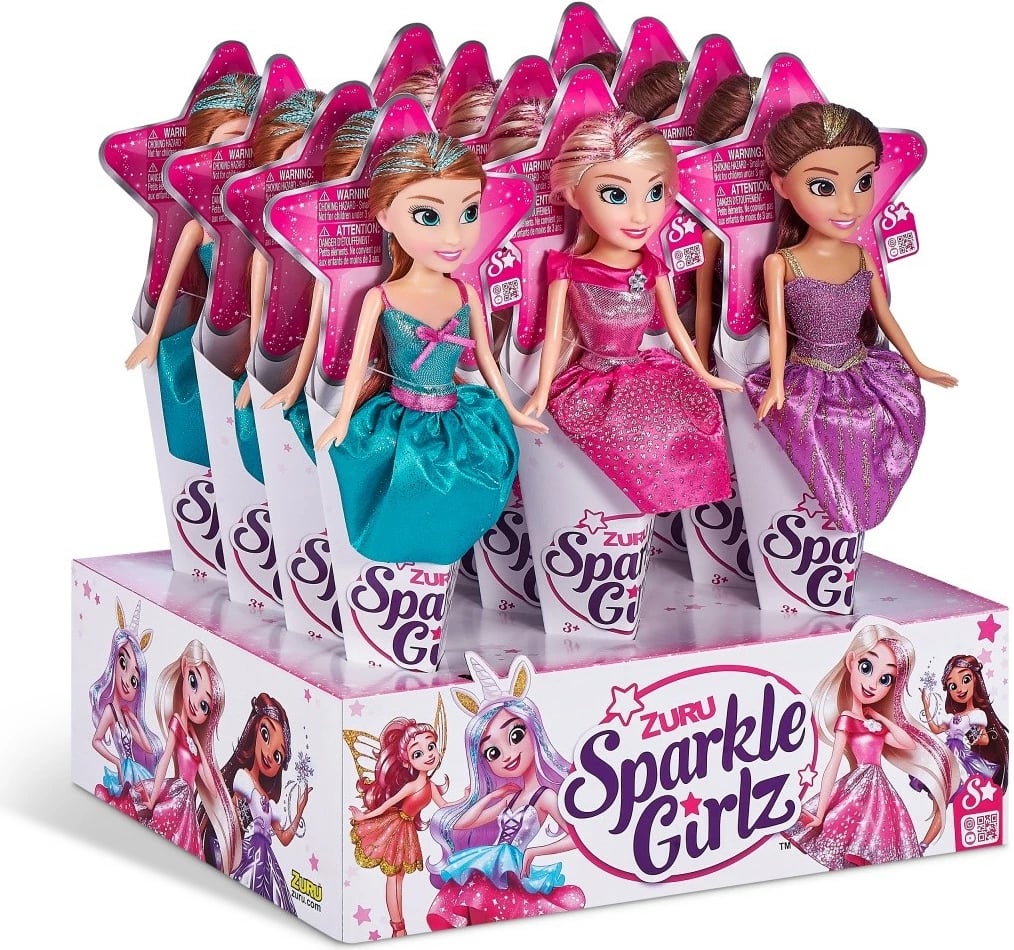 Set kukulla princeshë ZURU Sparkle Girlz, 10.5 inch, 12 copë, shumëngjyrëshe