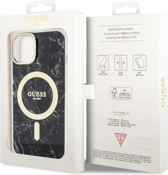 Mbështjellës Guess GUHMP14MPCUMAK për iPhone 14 Plus 6.7", MagSafe, mermer, zi Mbështjellës Guess GUHMP14MPCUMAK për iPhone 14 Plus 6.7", MagSafe, mermer, zi