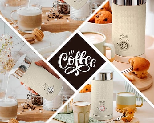 Shkumues qumështi, Adler AD 4495, 4 funksione cappuccino/latte/ngrohje/shkumë e ftohtë, 300 ml qumësht i nxehtë 130 ml shkumë, 500W, bezhë