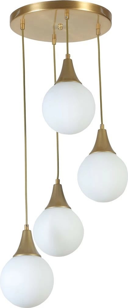 Llambë tavani Opviq Afra, 4 llampa, metal i artë dhe xham i bardhë