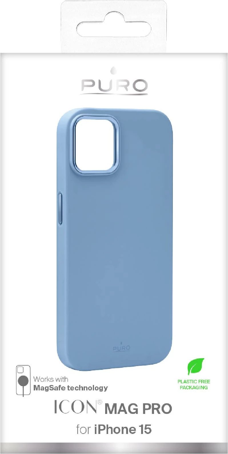 Mbështjellës Puro Icon Mag Pro MagSafe për iPhone 15, silikon, kaltër e çelët