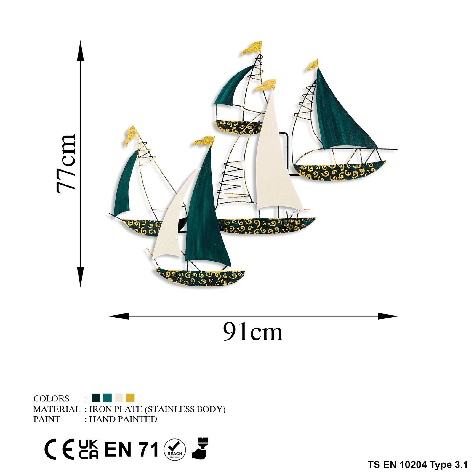 Aksesor dekorativ metalik për mur, Wallity Kadırga 2, shumëngjyrësh, 77x91cm