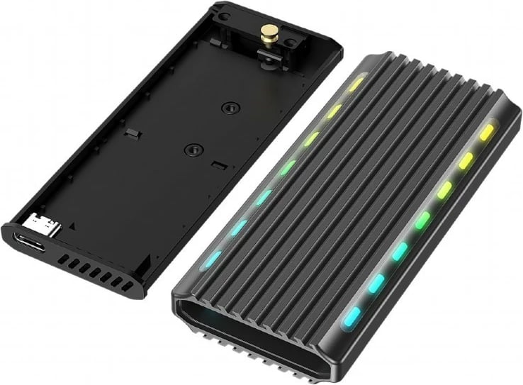 Kasë Gembird EE2280-U3C-03 për M.2 NVMe/NGFF, USB 3.1, Alumini, me LED RGB