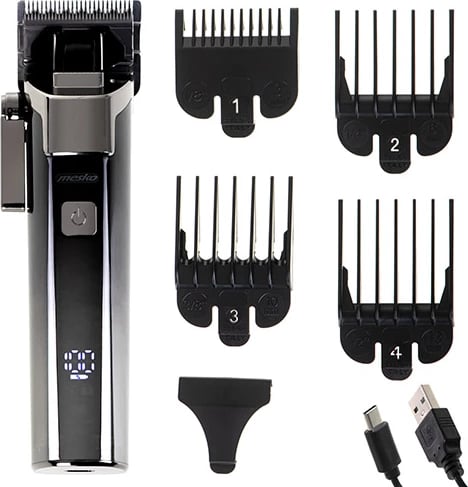 Makinë qethëse, Mesko, MS 2842, ekran LED, karikim USB‑C, IPX6, përdorim deri 200 min, 4 krehra