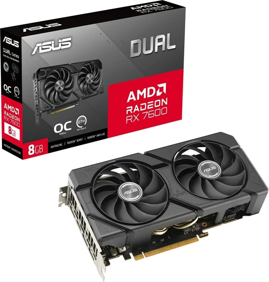 Kartelë grafike ASUS Dual RX7600-O8G-EVO, 8 GB GDDR6, E zezë