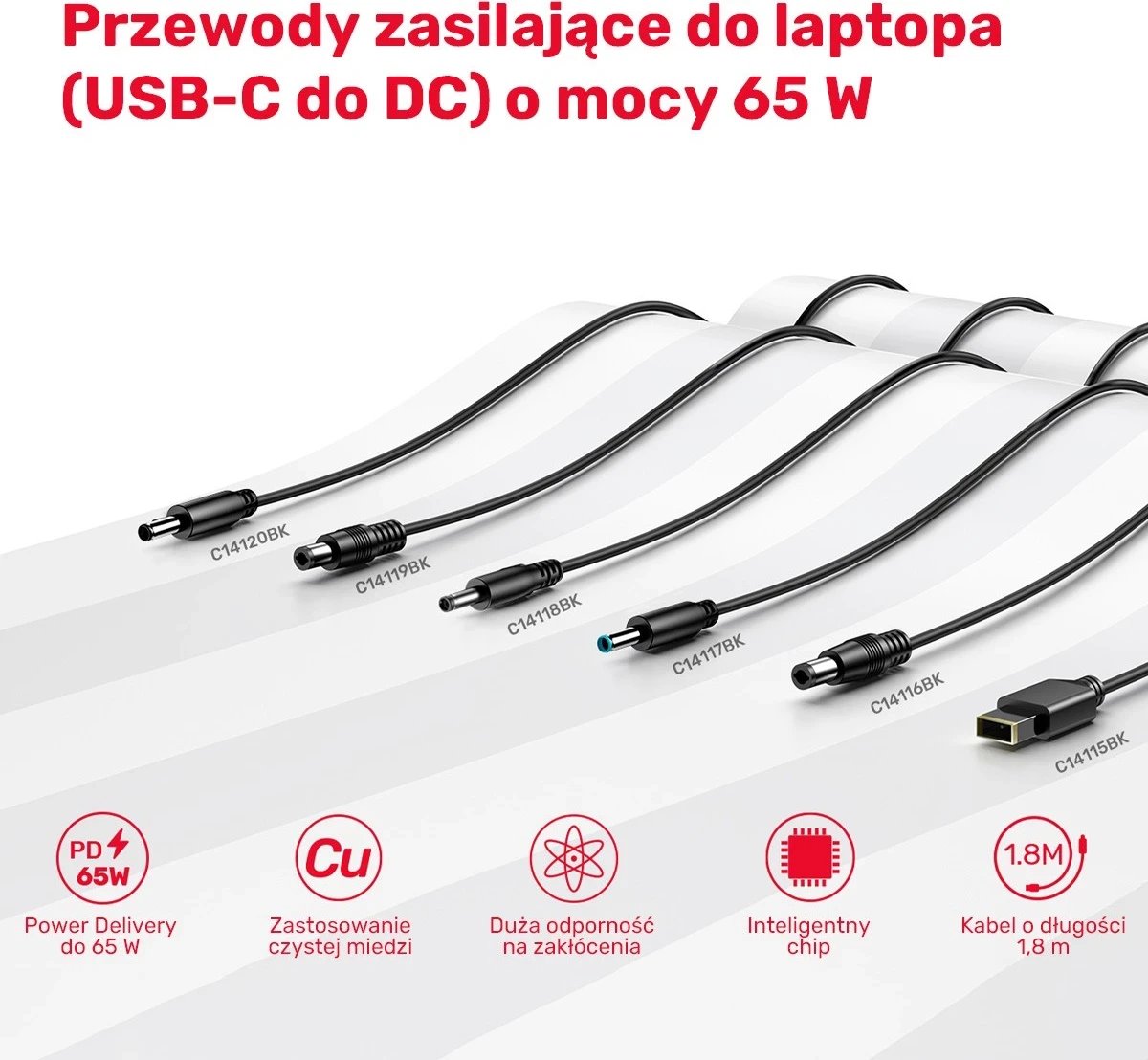 Kabeli i Energjisë për Laptop Unitek 65W USB-C - DC11*4,5mm, i zi