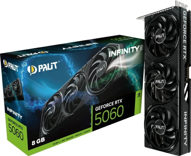 Kartelë grafike Palit RTX 5060 Infinity 3, 8GB GDDR7, 3 fan, e zezë