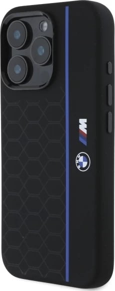Mbështjellës BMW Silicone Hexagon Blue Line MagSafe për iPhone 16 Pro Max, Zi