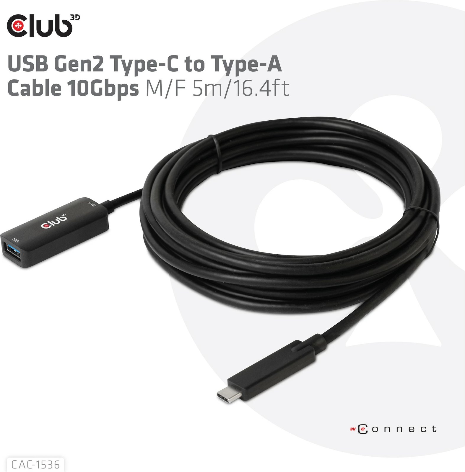 Kabllo USB Club3D USB 3.2 Type-C në Type-A 5m e zezë