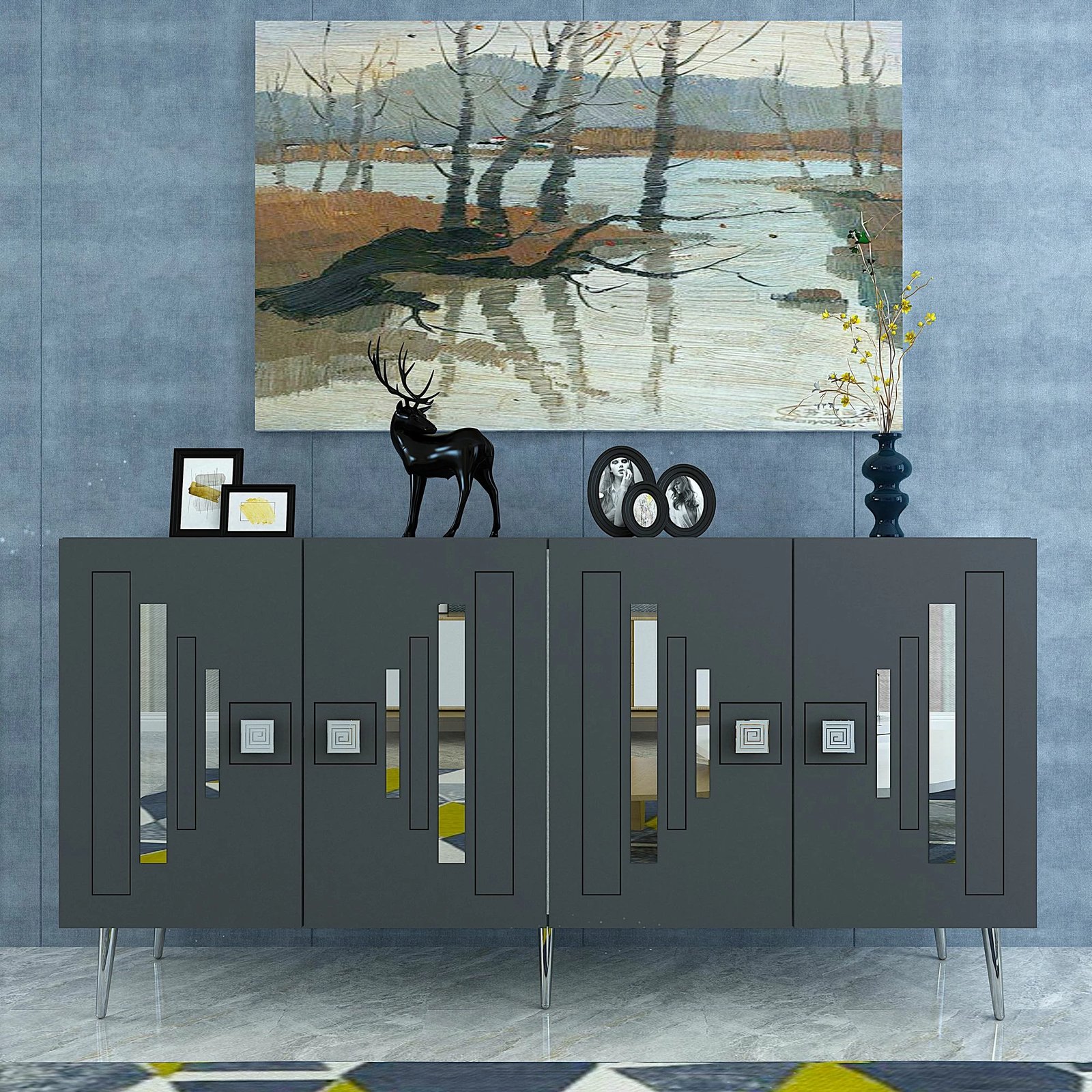 Konsol Skye Decor, antracit, argjend