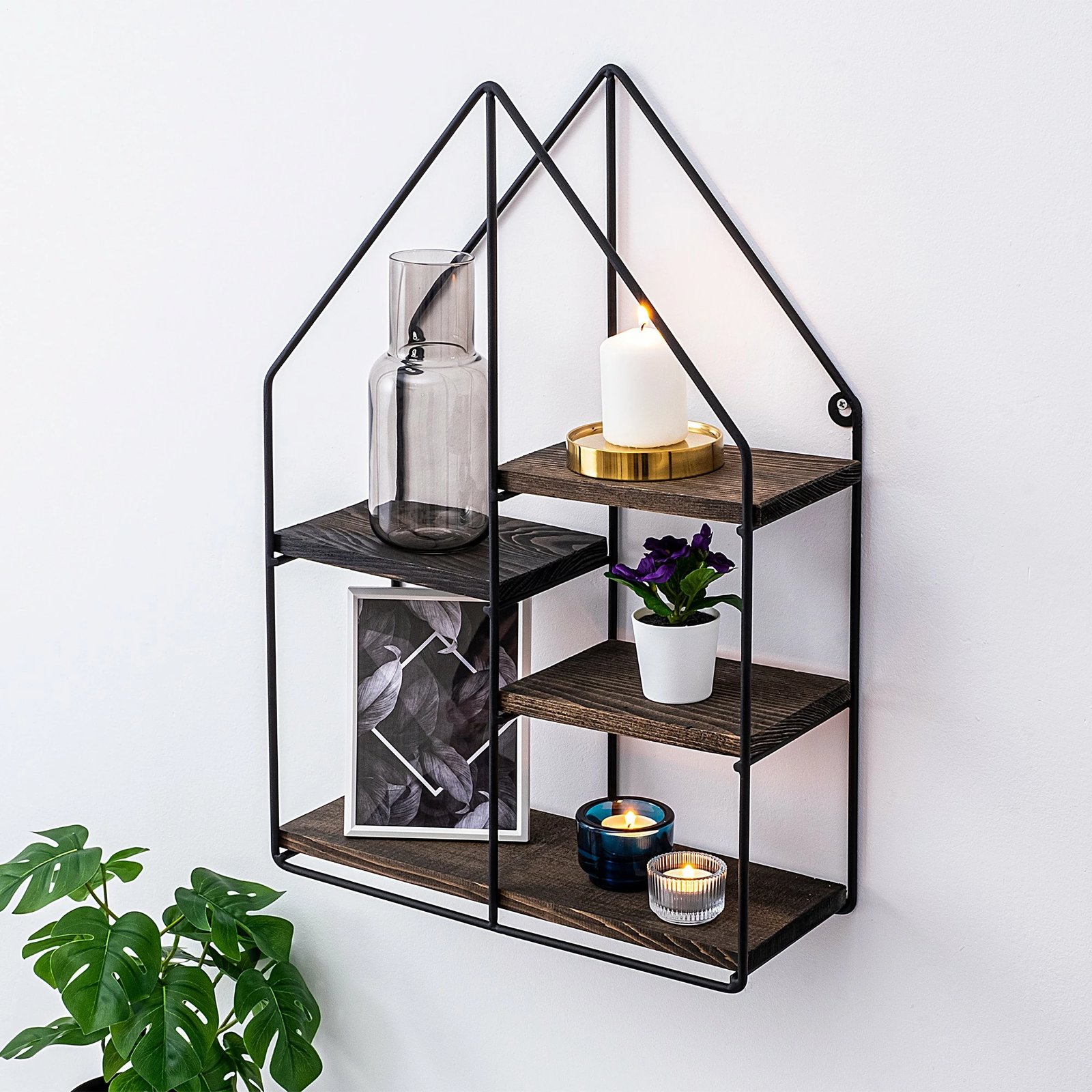 Raft muri Skye Decor, ngjyrë e zezë dhe arre, Lilium