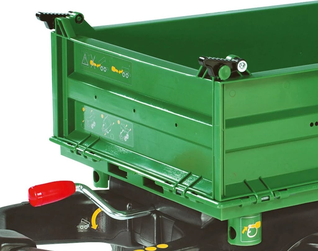 rimorkio lodër dy-akshe për traktor me pedale, Rolly Toys Mega Trailer, mekanizëm shfryrje/tipping, 88x47x45 cm, jeshile