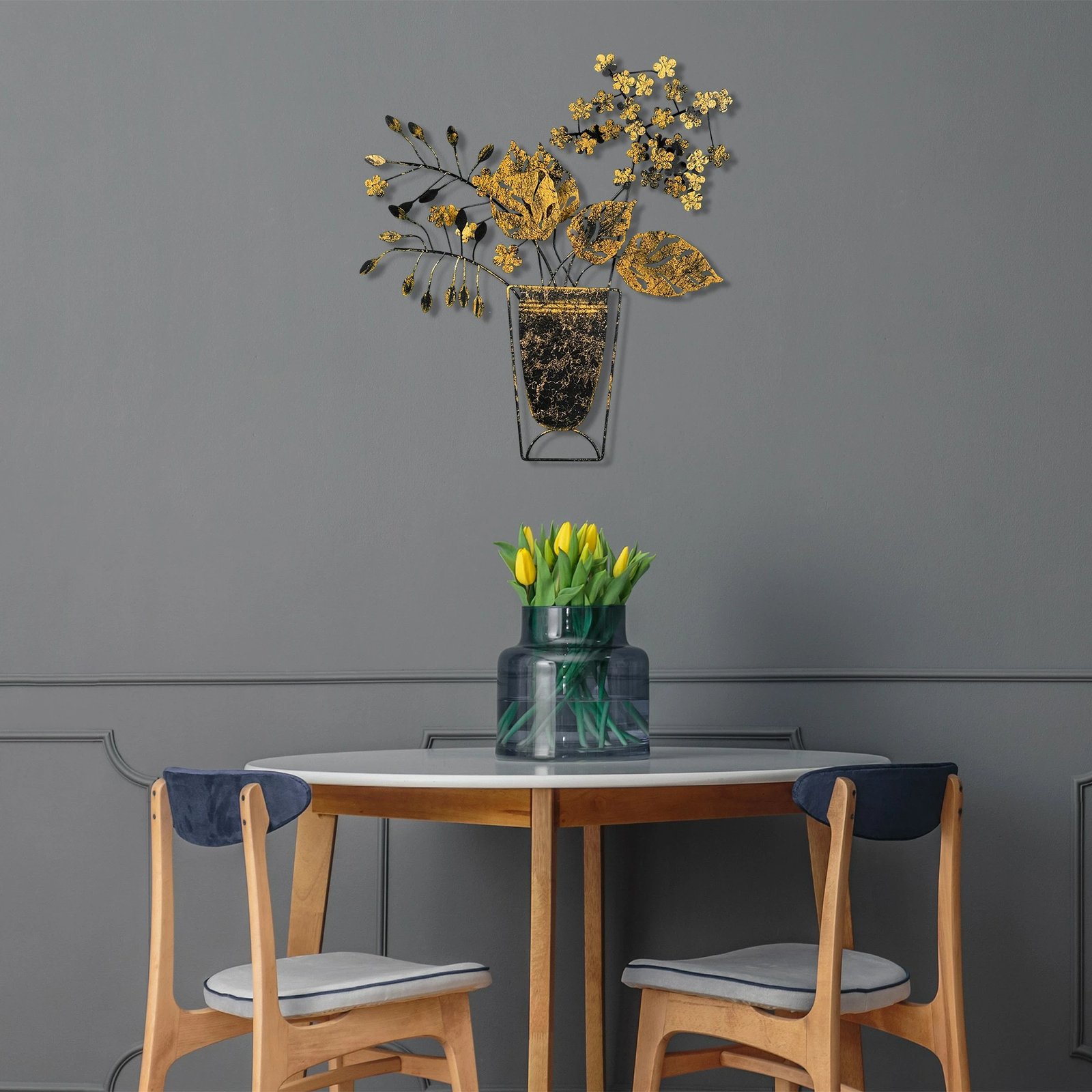 Aksesor dekorativ metalik për mur, lule në vazo, Wallity