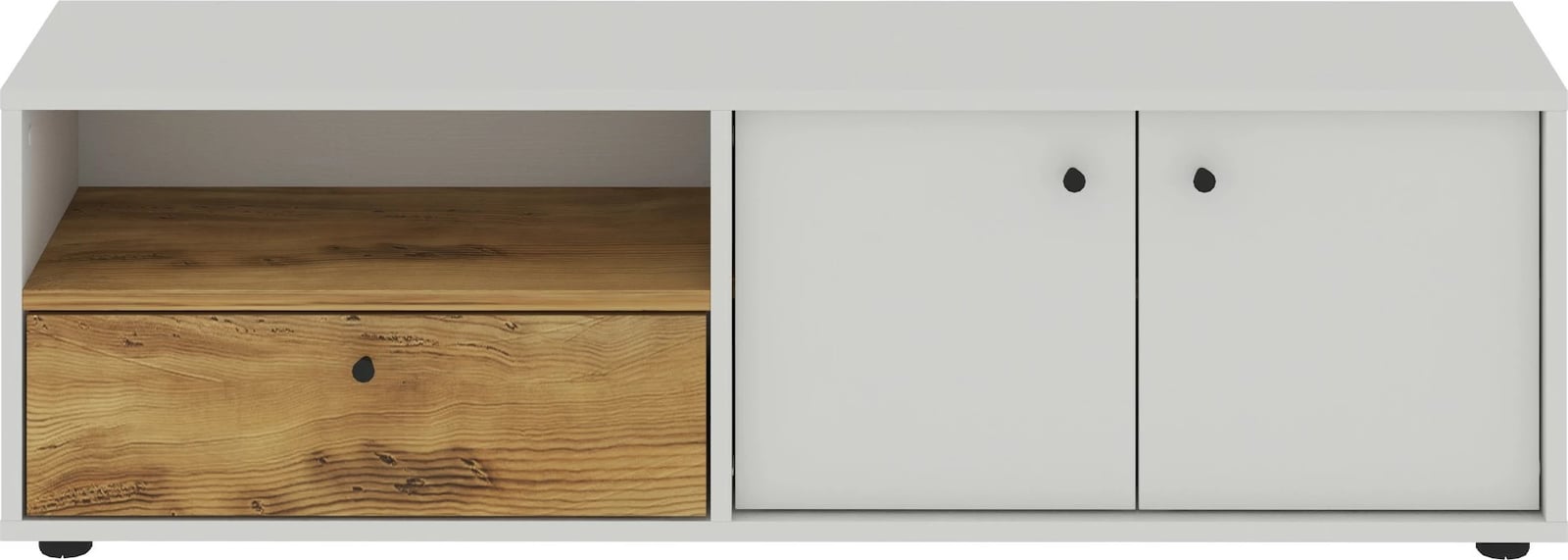 Komodë TV Skye Decor, e bardhë, lisi, Pao